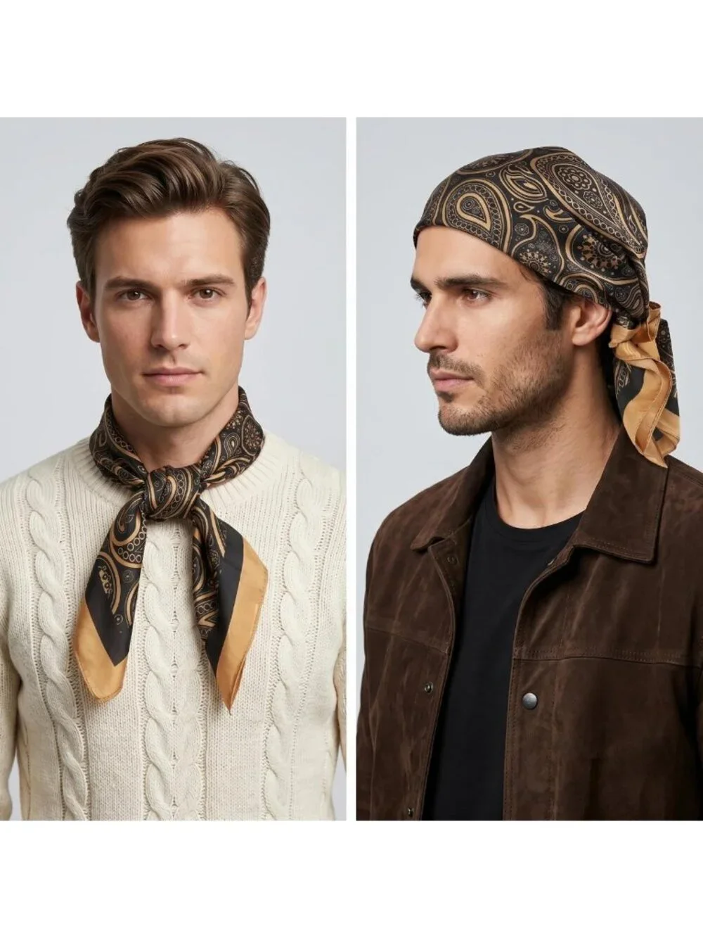 Vintage Western Silk Scarf Set - 4 Pcs Paisley Bandana Neckerchiefs for Men